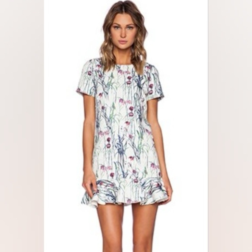 Sam & Lavi Floral Ruffle Dress White Textured Bijon Shift Dress Anthropologie